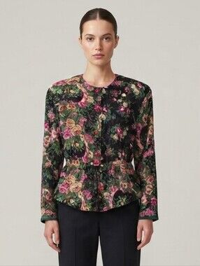 Vintage Farini pink roses floral jacket blazer jacket XL @i1
